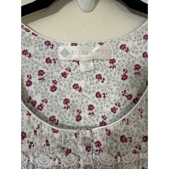 Eileen West 100% Cotton Flannel Nightgown long sleeve ditsy floral pattern XL - Picture 5 of 8